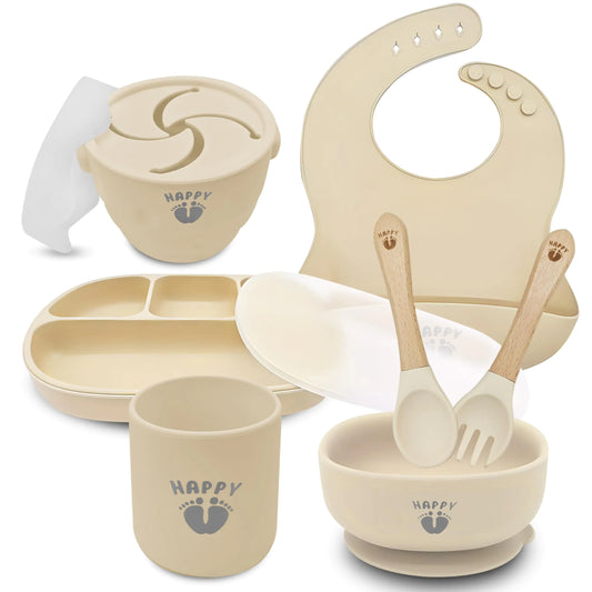 Happy Feet Feeding Set 9 Piece Silicone Baby Feeding Set