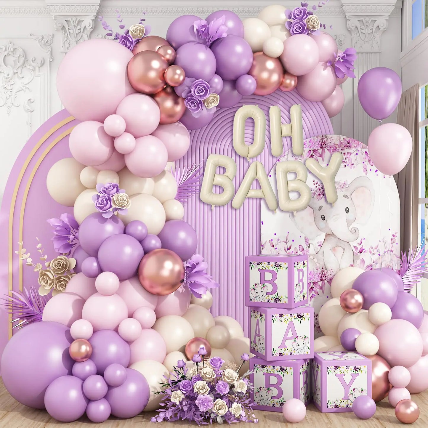 Baby Shower Decorations for Girl Pink,Purple Rose Gold Balloon Arch