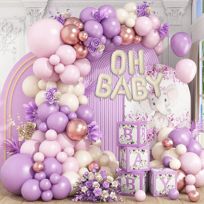Baby Shower Decorations for Girl Pink,Purple Rose Gold Balloon Arch