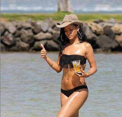 Chic Fringe Strapless Bikini Set