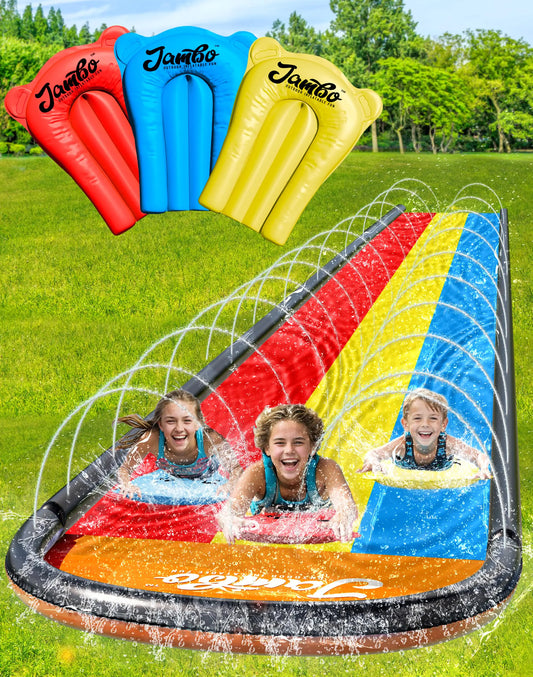 JAMBO TriTrack 16Ft Deluxe Water Slide & Bodyboards