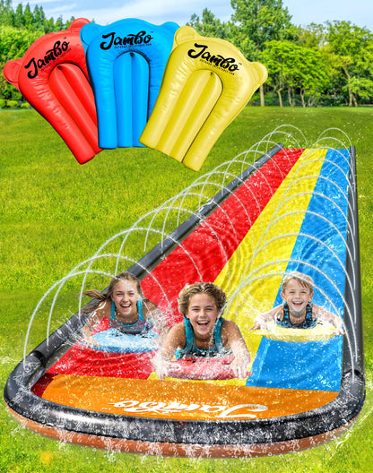 JAMBO TriTrack 16Ft Deluxe Water Slide & Bodyboards