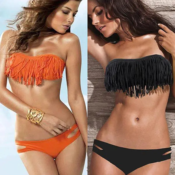 Chic Fringe Strapless Bikini Set